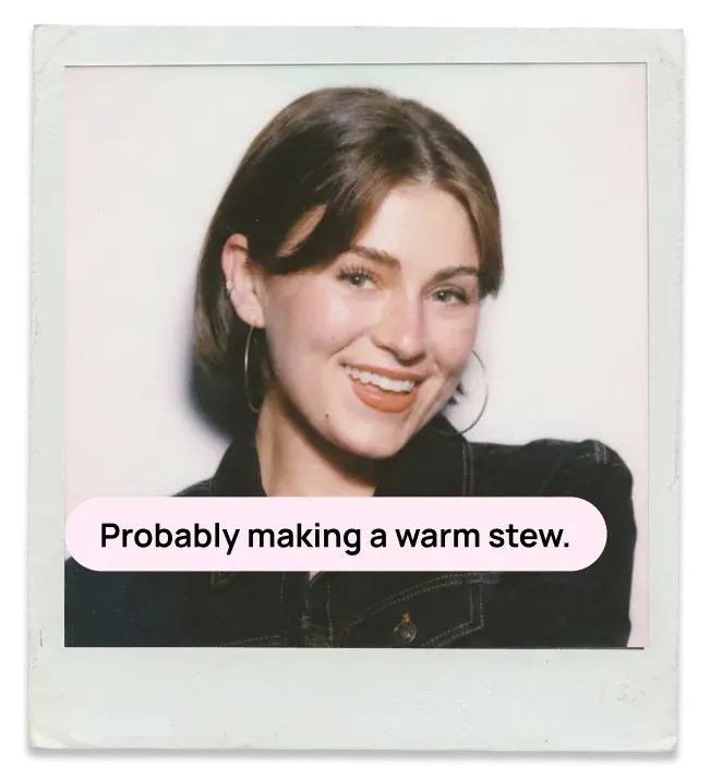 Polaroid of Talene Appleton, captioned “Probably making a warm stew.”